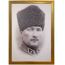 Yaldız Çerçeveli Atatürk Portresi- Altın Çerçeveli - Duvar Atatürk Tablosu 55X75CM