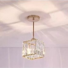 Luna Lighting Modern Luxury Sarkıt Avize Hol Antre Sarı Kare Kristal Taşlı Avize