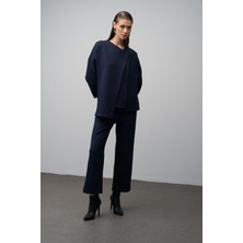 Olcay Düşük Kol Ceket Pantolon Scuba Ikili Takım Lacivert 9262-TK