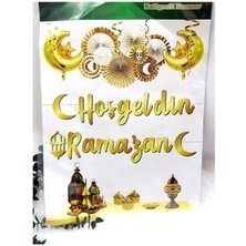 Hayaller Dükkanı  Ramazan Süsleri 6'lı Tavan Sarkıt Süs, Hoşgeldin Ramazan Altın Yazı ve LED ve 5 Adet Şeffa Balon