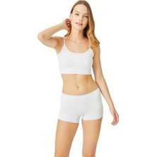 Cottonhill Beyaz Basic Lazer Kesim Dikişsiz Kadın Boxer Külot