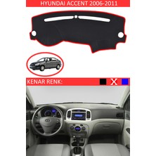 Guerrino Hyundai Accent 2006-2011 Model Için Torpido Koruma Halısı Siyah Renk Kırmızı Kenar