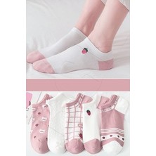 Bgk 5 Çift Pembe Çilek Desenli Kısa Çorap