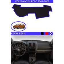 Guerrino Volkswagen Polo 2001-2009 Model Için Torpido Koruma Halısı Siyah Renk Mavi Kenar