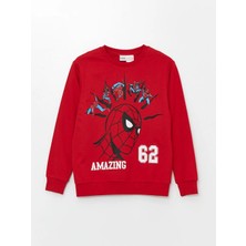 Lcw Kids Canlı Kırmızı Bisiklet Yaka Spiderman Baskılı Uzun Kollu Erkek Çocuk Sweatshirt ve Eşofman Altı