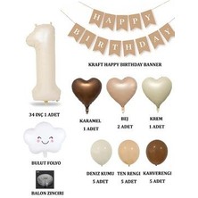 Patladı Gitti Retro Doğum Günü Seti; Krem Rakam Folyo, Banner, Kalp Folyo ve Lateks Balon