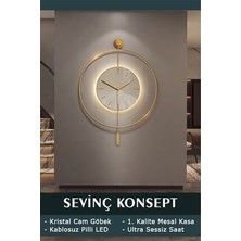 Sevinç Konsept Led'li Kristal Cam Tiktok Gold Orta Boy, Modern Dekoratif Sarkaçlı Metal Duvar Saati