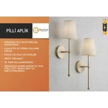 Burenze Modern Tasarım Pilli Aplik Krem Şapkalı Ledli Aplik Eskitme Gold Sarı
