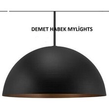 Mylights  Retro  50CM  Metal Rustik Avize Siyah  Içi Bakır  Plofonyer Avize