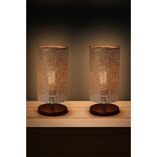EFLIGHTDESIGN  2’li Ahşap Abajur Kahve Modern Şık Yatak Odası Salon Masa Lambası