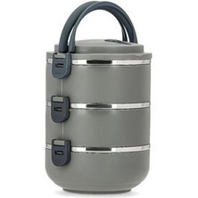 Penguen 3 Katlı Sefer Tası Yemek Termosu Saklama Kabı Gri