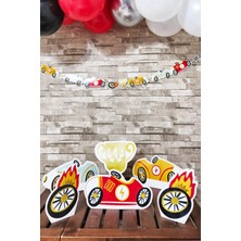Pekshop Retrp Yarış Arabaları Tema Doğum Günü Ayaklı Pano Seti Doğum Günü Masa Üstü Panolar