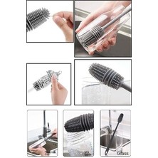 Seram Collection Biberon Temizleme Fırçası Silikon Süt Şişe Yıkama Fırçası 360 Derece Döner Fonksiyonlu Uzun Saplı