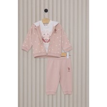 U.S. Polo Assn. Toz Pembe Kız Bebek 3'lü Takım