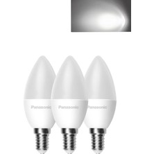 Panasonic 6,5W (50W) LED Mum Ampul Beyaz 6500K - E14 3 Adet Ince Duylu Avize Ampul