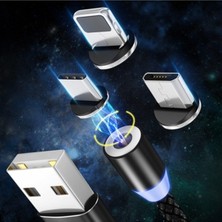 Byars-1m Magnetic-Mıknatıslı USB Şarj Kablosu 3 Başlık?iphone+Type-C+Micro Gri Byarsbilişim