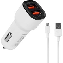 Byars-Micro USB Kablolu 3.4A 2 USB Beyaz Araç Şarj Cihazı Byarsbilişim