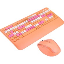 Byars-Candy Renkli Tuşlu Turuncu Kablosuz Q Multimedia Klavye + Mouse Set Byarsbilişim