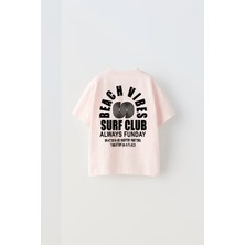 The Champ Clothing Beach Vıbes Surf Club Yazılı Ters S Tasarım Baskılı Pembe Çocuk T-Shirt