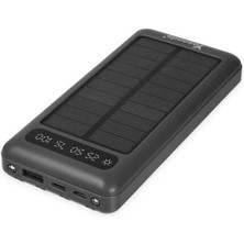 BYARS-20.000 Mah Güneş Enerjili Solar Kendinden 3lü Kablolu LED Işıklı Powerbank Byarsbilişim