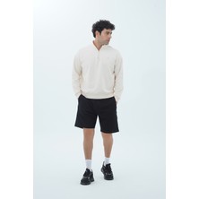 George Phoenix Bej Yarım Fermuarlı Pamuklu Erkek Oversize Sweatshirt