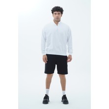George Phoenix Daily Core - Beyaz Yarım Fermuarlı Pamuklu Erkek Oversize Sweatshirt