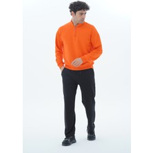 George Phoenix Turuncu Yarım Fermuarlı Pamuklu Erkek Oversize Sweatshirt