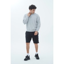 George Phoenix Gri Melanj Yarım Fermuarlı Pamuklu Erkek Oversize Sweatshirt