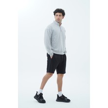 George Phoenix Gri Melanj Yarım Fermuarlı Pamuklu Erkek Oversize Sweatshirt