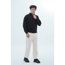 George Phoenix Daily Core - Siyah Yarım Fermuarlı Pamuklu Erkek Oversize Sweatshirt