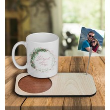 Ejoya Kişiye Özel Tasarım Kupa Bardak ve Fotoğraflı Notluk Ahşap Bardak Altlığı 101062