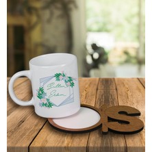 Ejoya Kişiye Özel Tasarım Kupa Bardak ve Harfli Ahşap Bardak Altlığı 100366