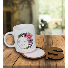 Ejoya Kişiye Özel Tasarım Kupa Bardak ve Harfli Ahşap Bardak Altlığı 100355