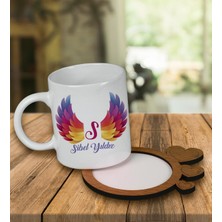 Ejoya Kişiye Özel Tasarım Kupa Bardak ve Kalp Desenli Ahşap Bardak Altlığı 99570