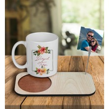 Ejoya Kişiye Özel Tasarım Kupa Bardak ve Fotoğraflı Notluk Ahşap Bardak Altlığı 101091