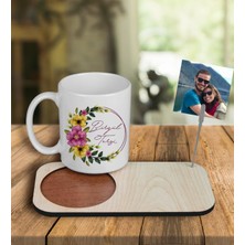 Ejoya Kişiye Özel Tasarım Kupa Bardak ve Fotoğraflı Notluk Ahşap Bardak Altlığı 101018