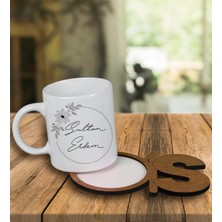Ejoya Kişiye Özel Tasarım Kupa Bardak ve Harfli Ahşap Bardak Altlığı 100434
