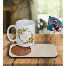 Ejoya Kişiye Özel Tasarım Kupa Bardak ve Fotoğraflı Notluk Ahşap Bardak Altlığı 100978