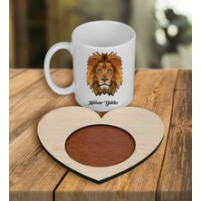 Ejoya Kişiye Özel Tasarım Kupa Bardak ve Kalp Ahşap Bardak Altlığı 100572