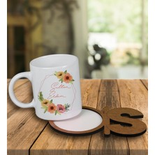 Ejoya Kişiye Özel Tasarım Kupa Bardak ve Harfli Ahşap Bardak Altlığı 100377