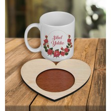 Ejoya Kişiye Özel Tasarım Kupa Bardak ve Kalp Ahşap Bardak Altlığı 100609
