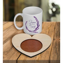 Ejoya Kişiye Özel Tasarım Kupa Bardak ve Kalp Ahşap Bardak Altlığı 100519