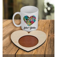 Ejoya Kişiye Özel Tasarım Kupa Bardak ve Kalp Ahşap Bardak Altlığı 100579