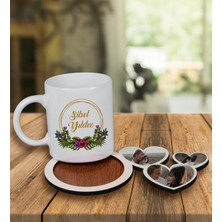 Ejoya Kişiye Özel Tasarım Kupa Bardak ve Fotoğraflı Kalpler Ahşap Bardak Altlığı 99941