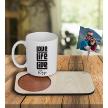 Ejoya Kişiye Özel Tasarım Kupa Bardak ve Fotoğraflı Notluk Ahşap Bardak Altlığı 100893