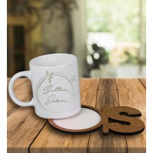 Ejoya Kişiye Özel Tasarım Kupa Bardak ve Harfli Ahşap Bardak Altlığı 100458