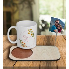 Ejoya Kişiye Özel Tasarım Kupa Bardak ve Fotoğraflı Notluk Ahşap Bardak Altlığı 101044