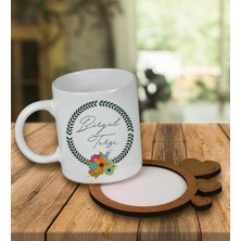 Ejoya Kişiye Özel Tasarım Kupa Bardak ve Kalp Desenli Ahşap Bardak Altlığı 99642