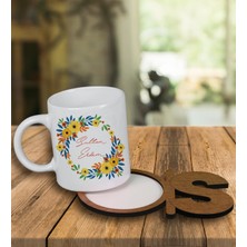 Ejoya Kişiye Özel Tasarım Kupa Bardak ve Harfli Ahşap Bardak Altlığı 100312