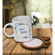 Ejoya Kişiye Özel Tasarım Kupa Bardak ve Kalp Desenli Ahşap Bardak Altlığı 99607